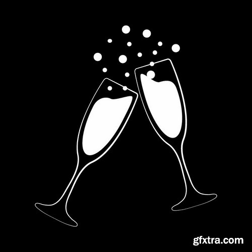 Collection of vector image holiday celebration champagne drink alcohol 25 EPS