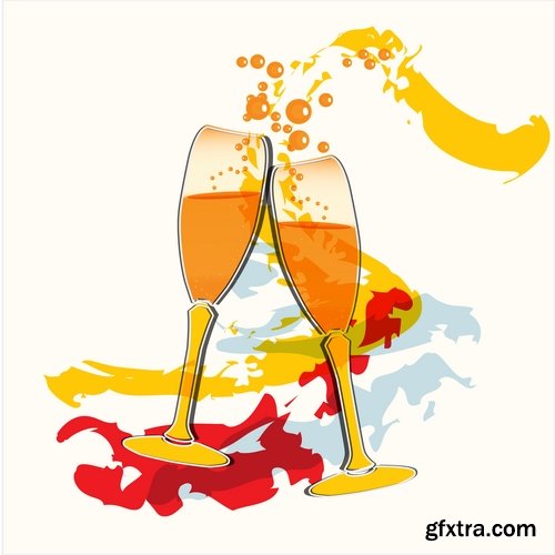 Collection of vector image holiday celebration champagne drink alcohol 25 EPS