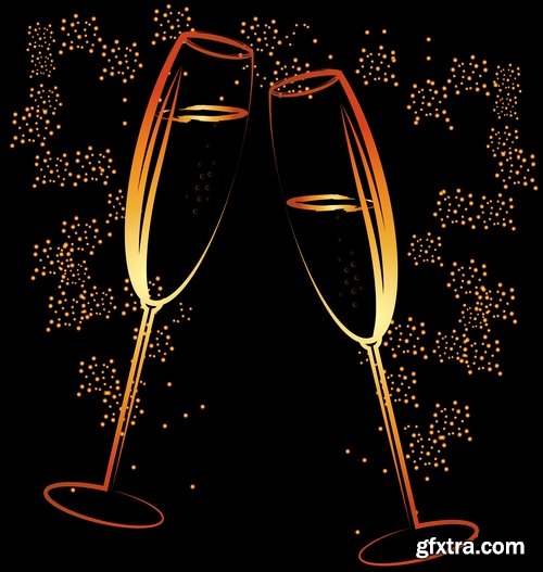 Collection of vector image holiday celebration champagne drink alcohol 25 EPS