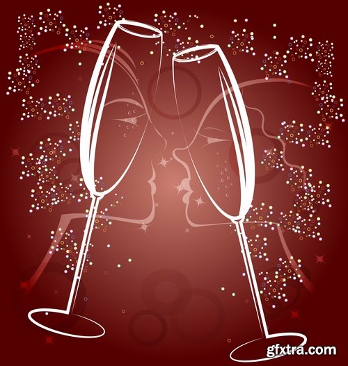 Collection of vector image holiday celebration champagne drink alcohol 25 EPS