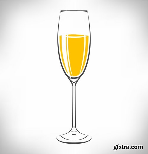 Collection of vector image holiday celebration champagne drink alcohol 25 EPS