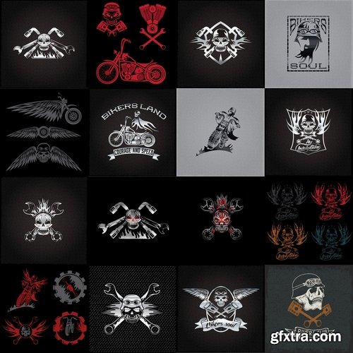 Collection of vector image printed on a T-shirt motorcycle and motorsport 2-25 EPS