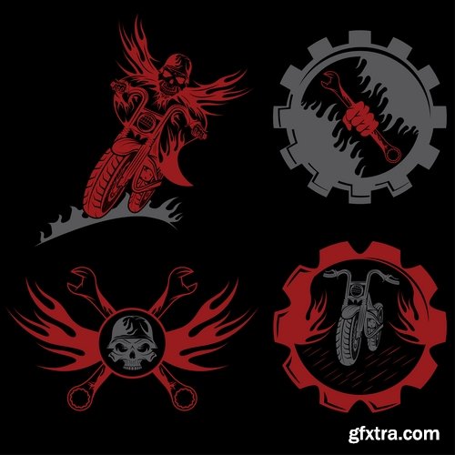 Collection of vector image printed on a T-shirt motorcycle and motorsport 2-25 EPS