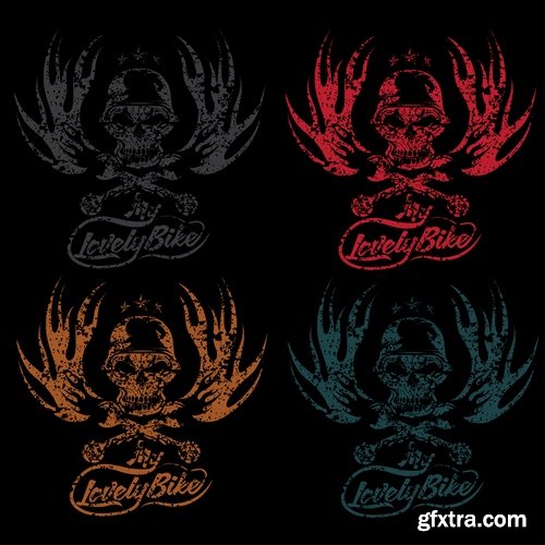 Collection of vector image printed on a T-shirt motorcycle and motorsport 2-25 EPS