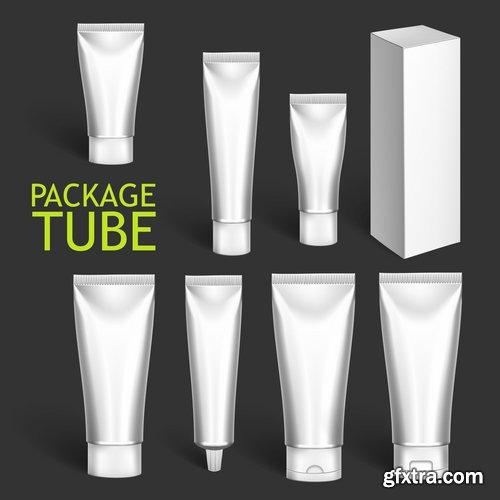 Collection of vector picture tube of cream packaging for perfumery plastic container 25 EPS