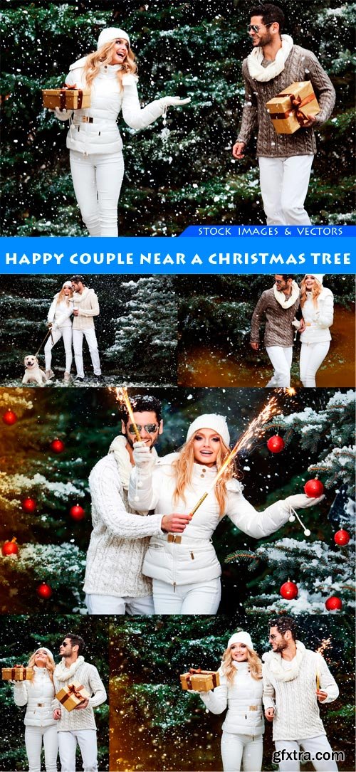 Happy couple near a Christmas tree 6X JPEG