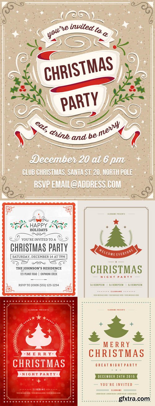 Christmas party poster retrotypography and ornament decoration