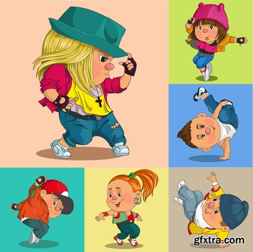 Illustration of happy and funny cartoon kids - 25 Eps