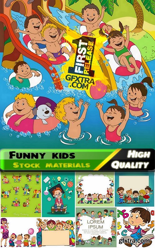 Illustration of happy and funny cartoon kids - 25 Eps