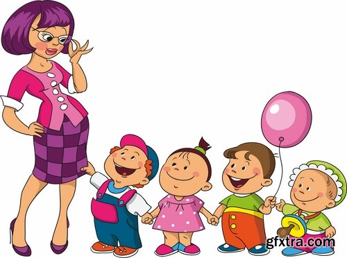 Illustration of happy and funny cartoon kids - 25 Eps