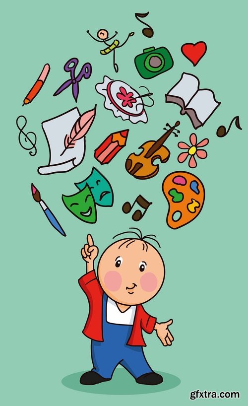 Illustration of happy and funny cartoon kids - 25 Eps