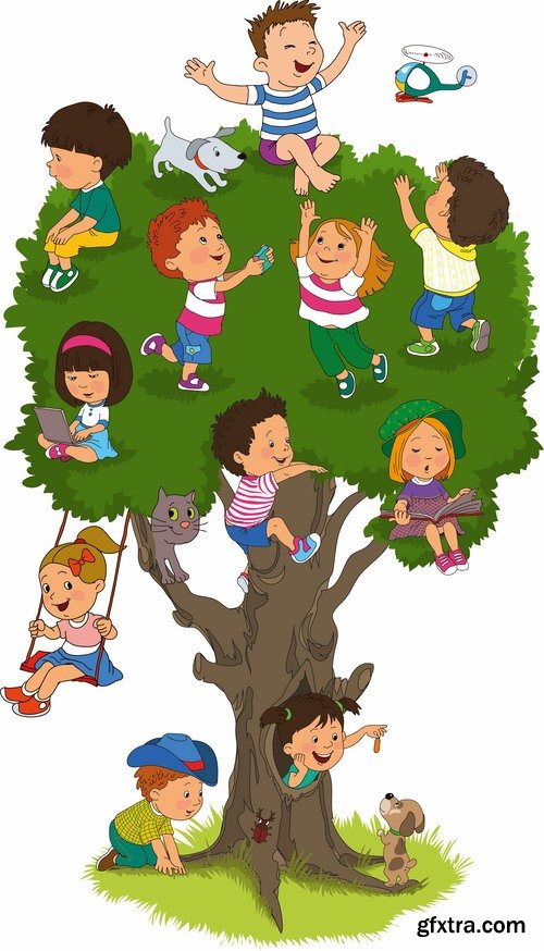 Illustration of happy and funny cartoon kids - 25 Eps