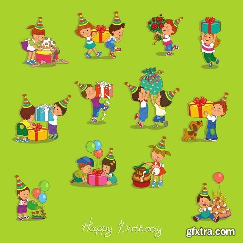 Illustration of happy and funny cartoon kids - 25 Eps