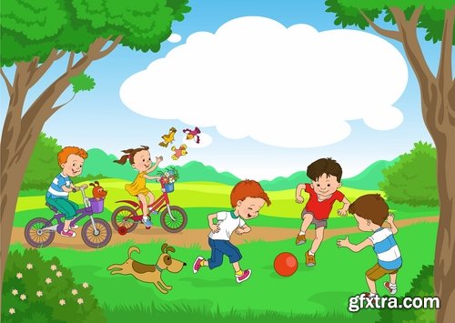 Illustration of happy and funny cartoon kids - 25 Eps