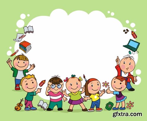 Illustration of happy and funny cartoon kids - 25 Eps