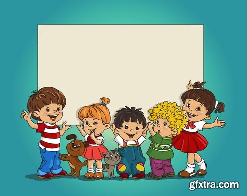 Illustration of happy and funny cartoon kids - 25 Eps