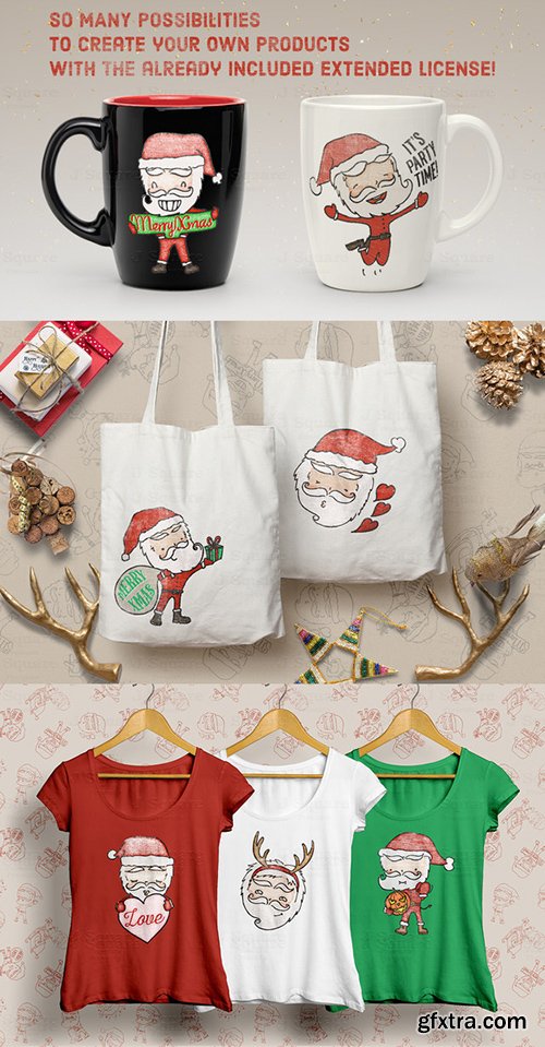 CreativeMarket Skinny Santa Clip Art Bundle 454021