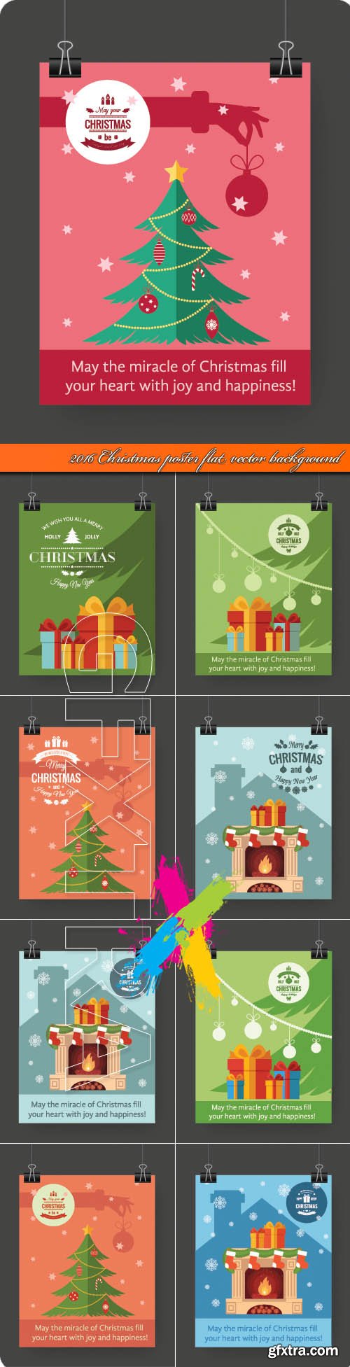 2016 Christmas poster flat vector background