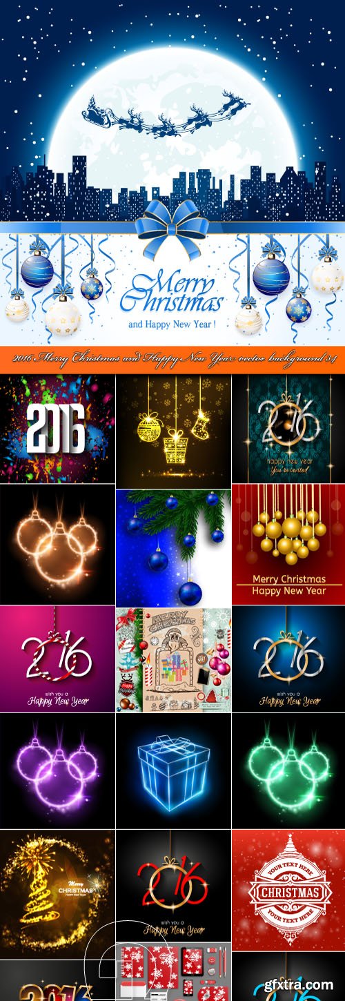 2016 Merry Christmas and Happy New Year vector background 34