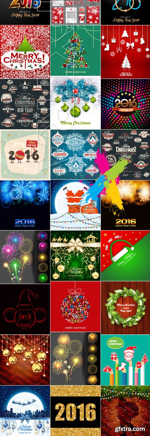 2016 Merry Christmas and Happy New Year vector background 34