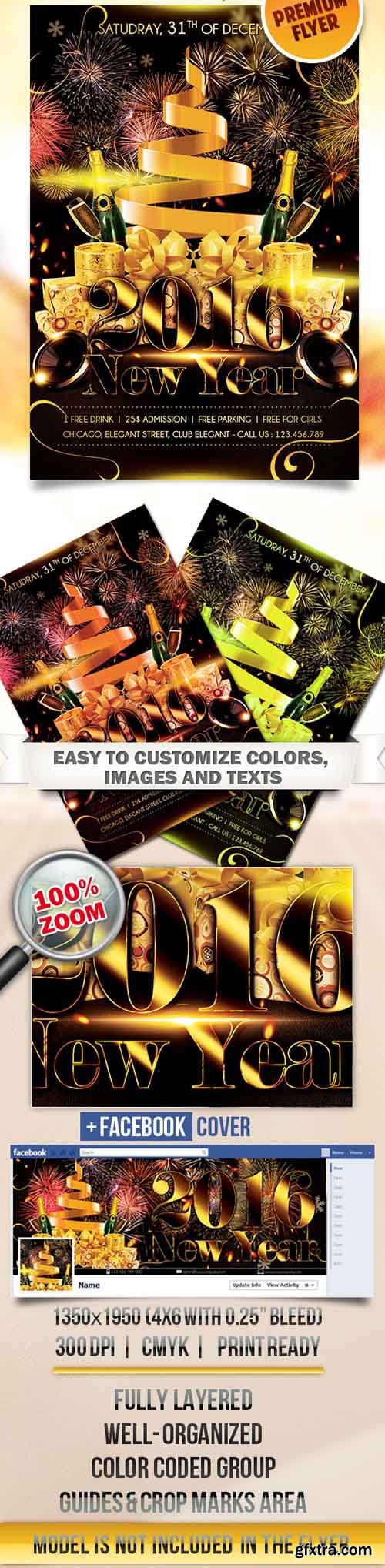 NYE 2016 – Flyer PSD Template + Facebook Cover