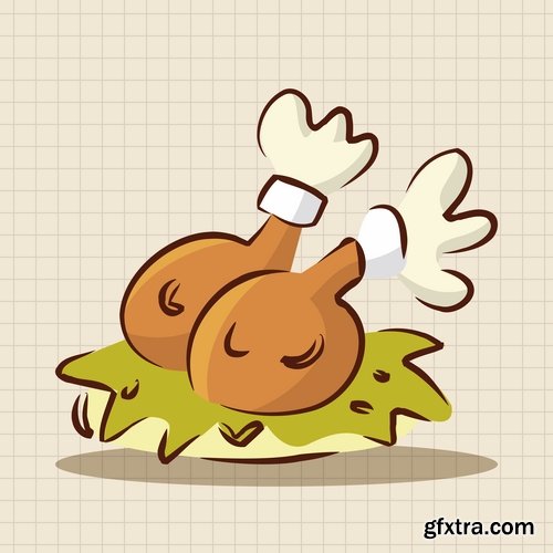 Collection of vector image of fried chicken chick BBQ Grill 25 EPS