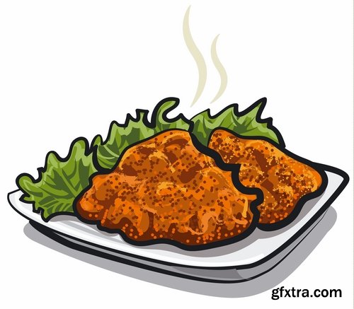 Collection of vector image of fried chicken chick BBQ Grill 25 EPS