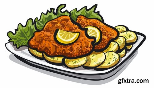 Collection of vector image of fried chicken chick BBQ Grill 25 EPS