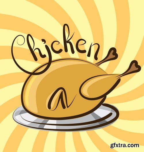 Collection of vector image of fried chicken chick BBQ Grill 25 EPS