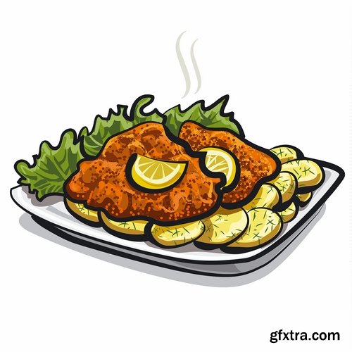 Collection of vector image of fried chicken chick BBQ Grill 25 EPS