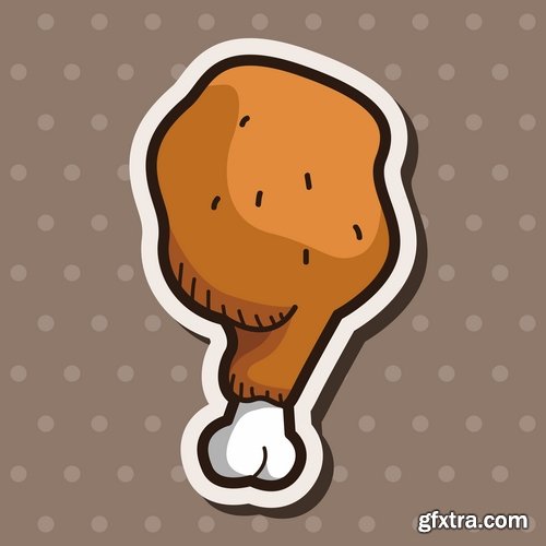 Collection of vector image of fried chicken chick BBQ Grill 25 EPS