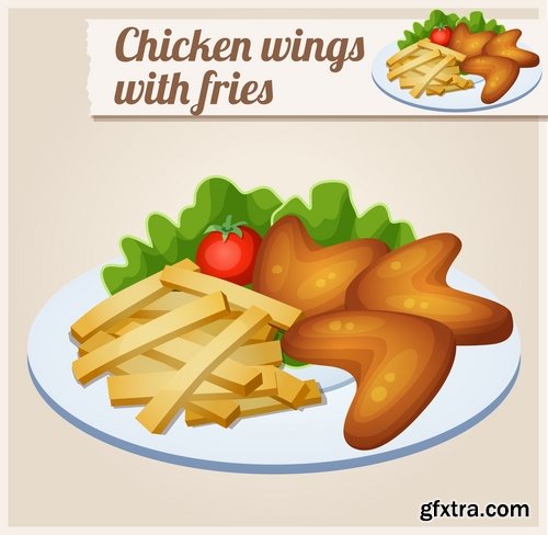 Collection of vector image of fried chicken chick BBQ Grill 25 EPS