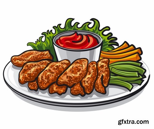 Collection of vector image of fried chicken chick BBQ Grill 25 EPS