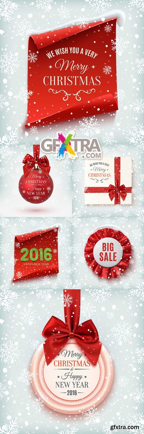 Christmas & New Year 2016 Banners Vector