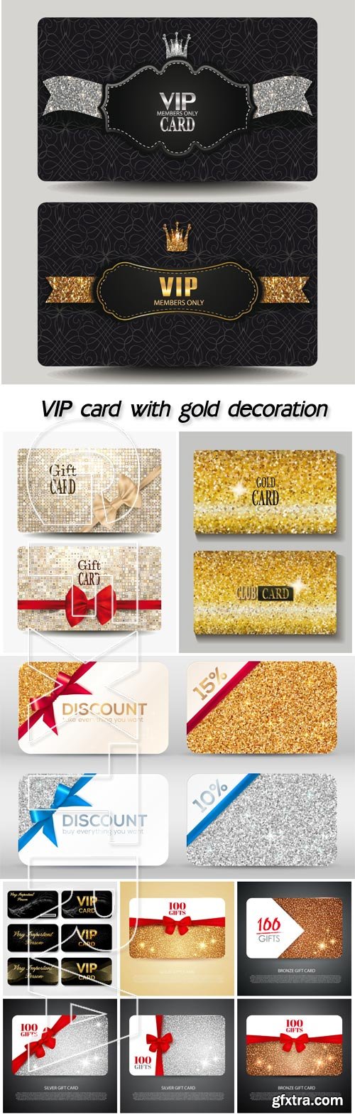 VIP card with gold decoration and red ribbons