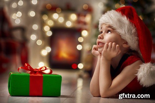 Christmas child with a box