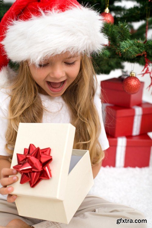 Christmas child with a box