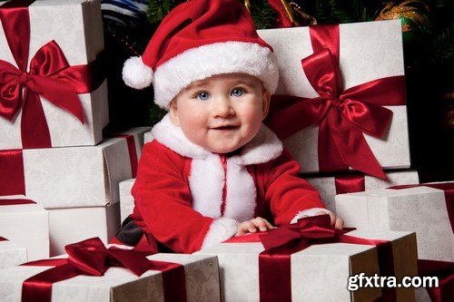 Christmas child with a box