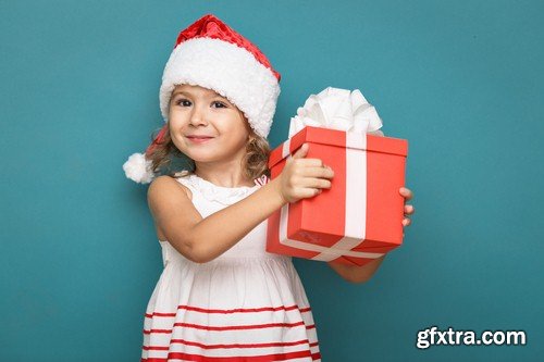 Christmas child with a box