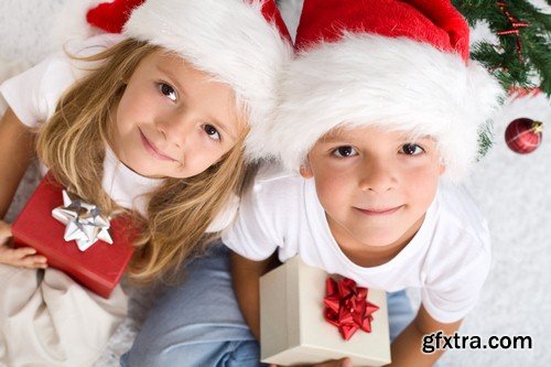 Christmas child with a box