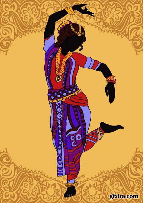 Collection of vector image of a beautiful Indian female girl national clothes 25 EPS