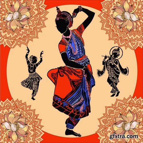 Collection of vector image of a beautiful Indian female girl national clothes 25 EPS