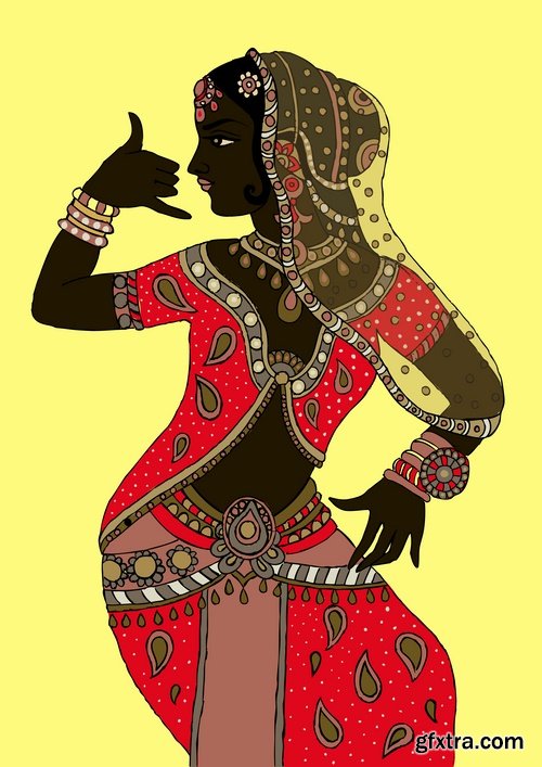 Collection of vector image of a beautiful Indian female girl national clothes 25 EPS