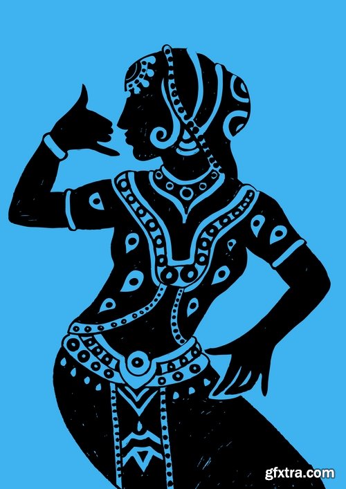 Collection of vector image of a beautiful Indian female girl national clothes 25 EPS