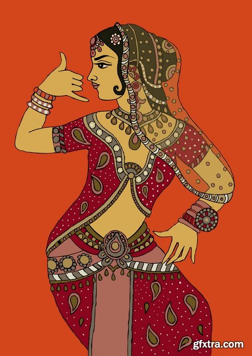 Collection of vector image of a beautiful Indian female girl national clothes 25 EPS