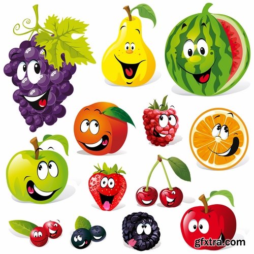 Collection of vector character picture funny smileys vegetable fruit icon 25 EPS