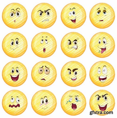 Collection of vector character picture funny smileys vegetable fruit icon 25 EPS