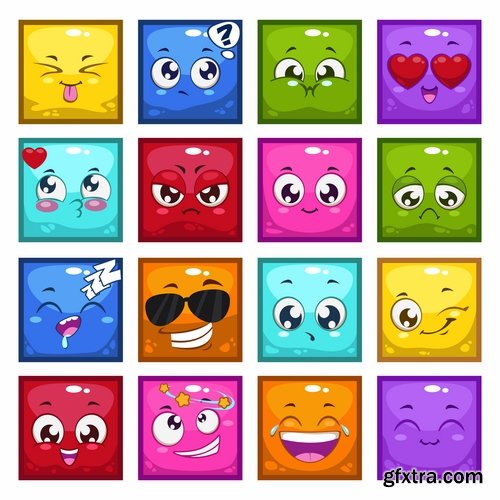 Collection of vector character picture funny smileys vegetable fruit icon 25 EPS