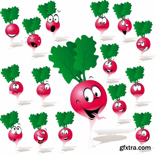 Collection of vector character picture funny smileys vegetable fruit icon 25 EPS