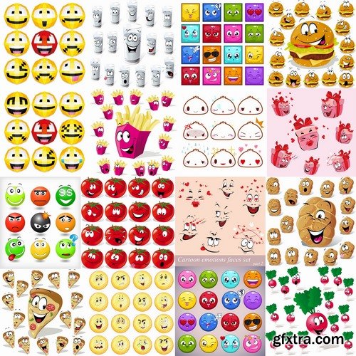 Collection of vector character picture funny smileys vegetable fruit icon 25 EPS